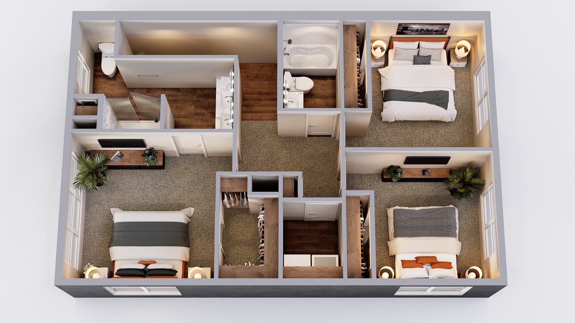 Chatham third-floor plan with three bedrooms, including the primary suite, and in-home laundry