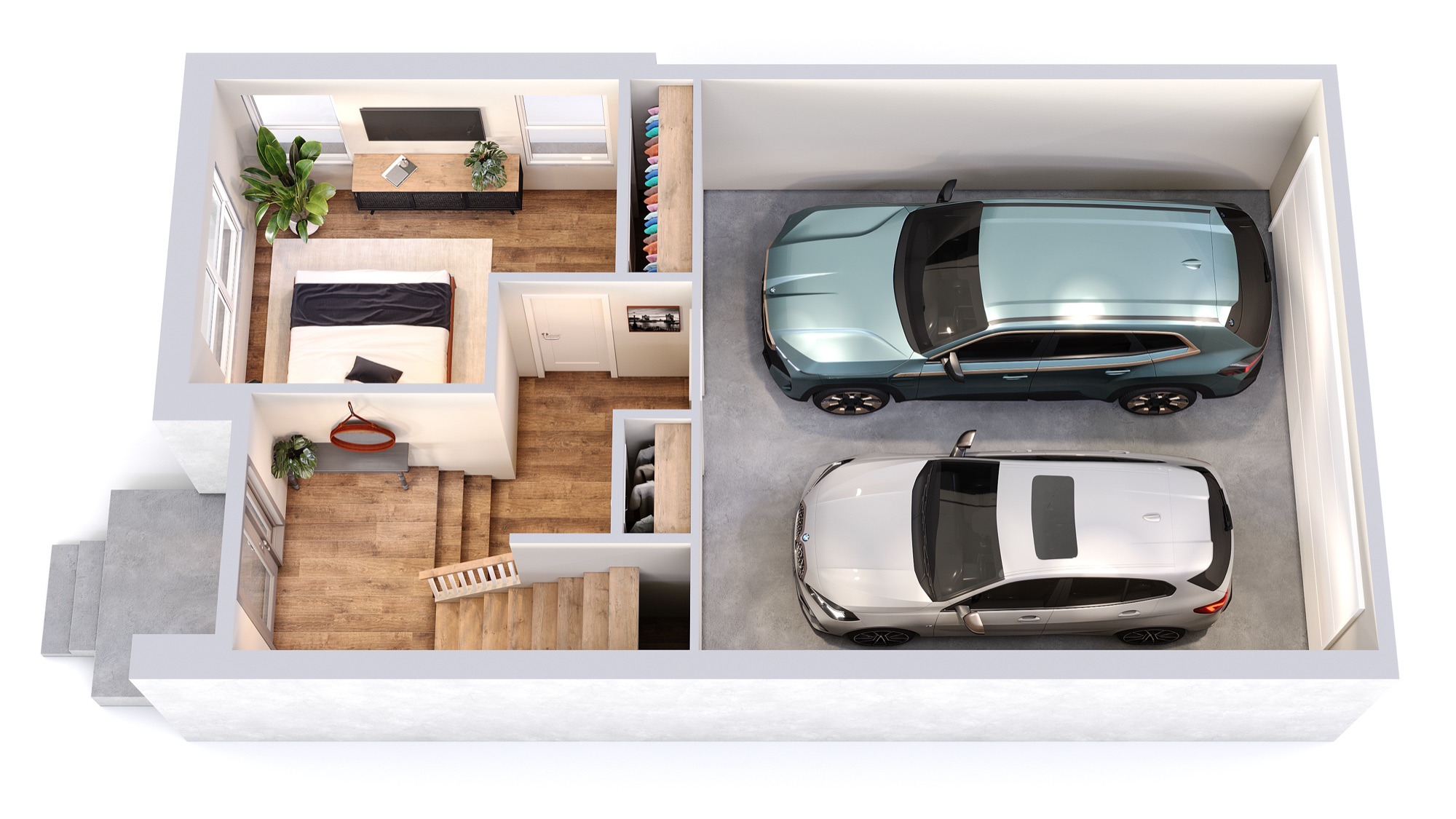 Fletcher first-floor plan with a bedroom, entry, and attached 2-car garage