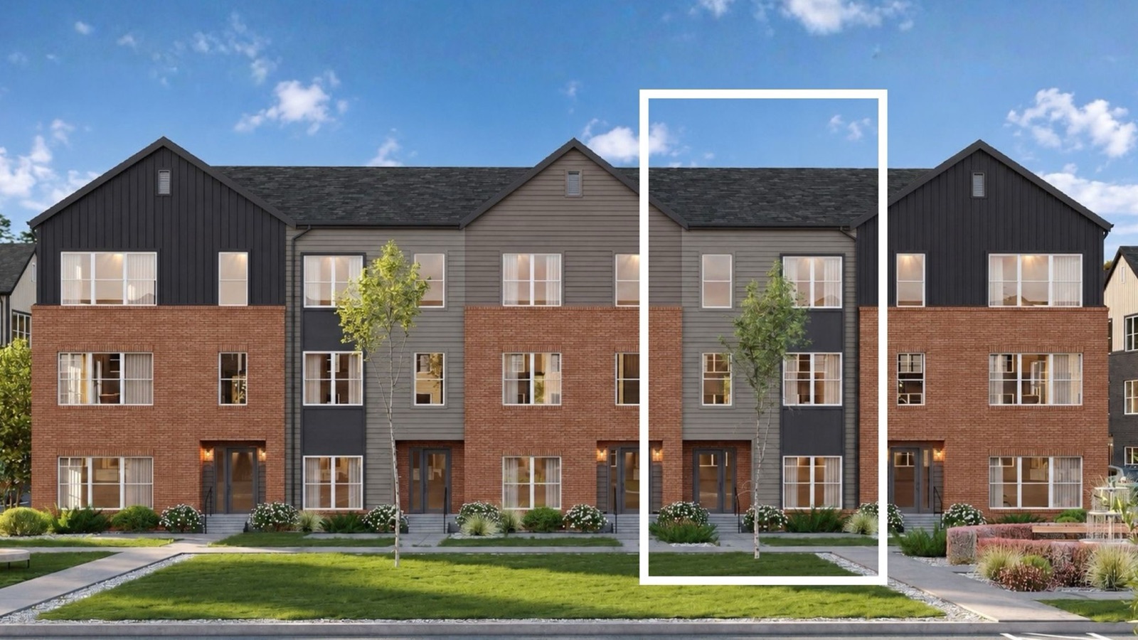 Exterior rendering of a Soho townhome at Calder at Oakley Station